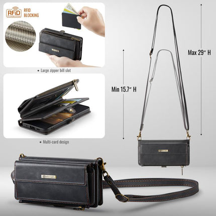 CaseMe C39 RFID Blocking Zipper Wallet Leather Phone Case with Crossbody Strap, For Samsung Galaxy S20+ 5G, For Samsung Galaxy S20 5G, For Samsung Galaxy A17, For Samsung Galaxy S25 / S24 5G