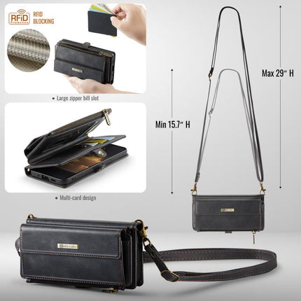 CaseMe C39 RFID Blocking Zipper Wallet Leather Phone Case with Crossbody Strap, For Samsung Galaxy S20 Ultra 5G, For Samsung Galaxy S20+ 5G, For Samsung Galaxy S20 5G, For Samsung Galaxy A17