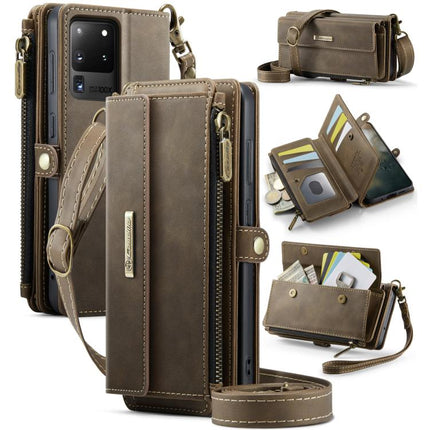 CaseMe C39 RFID Blocking Zipper Wallet Leather Phone Case with Crossbody Strap, For Samsung Galaxy S21+ 5G, For Samsung Galaxy S21 Ultra 5G, For Samsung Galaxy S20 FE 5G, For Samsung Galaxy S20 Ultra 5G