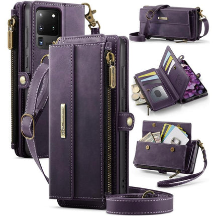 CaseMe C39 RFID Blocking Zipper Wallet Leather Phone Case with Crossbody Strap, For Samsung Galaxy S21+ 5G, For Samsung Galaxy S21 Ultra 5G, For Samsung Galaxy S20 FE 5G, For Samsung Galaxy S20 Ultra 5G