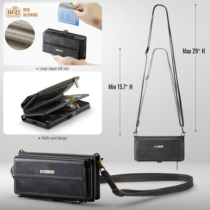 CaseMe C39 RFID Blocking Zipper Wallet Leather Phone Case with Crossbody Strap, For Samsung Galaxy A16 4G, For Samsung Galaxy S25 Ultra 5G, For Samsung Galaxy S24 FE 5G, For Samsung Galaxy A55 5G