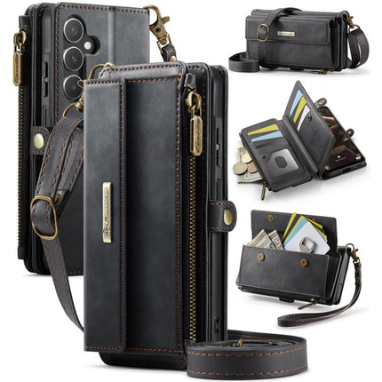 CaseMe C39 RFID Blocking Zipper Wallet Leather Phone Case with Crossbody Strap, For Samsung Galaxy S25 Ultra 5G, For Samsung Galaxy S24 FE 5G, For Samsung Galaxy A55 5G, For Samsung Galaxy S24 Ultra 5G