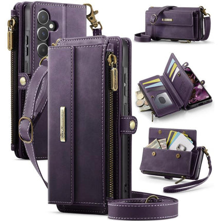 CaseMe C39 RFID Blocking Zipper Wallet Leather Phone Case with Crossbody Strap, For Samsung Galaxy S25 Ultra 5G, For Samsung Galaxy S24 FE 5G, For Samsung Galaxy A55 5G, For Samsung Galaxy S24 Ultra 5G