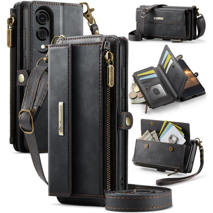 CaseMe C39 RFID Blocking Zipper Wallet Leather Phone Case with Crossbody Strap, For Samsung Galaxy S25 FE 5G, For Samsung Galaxy S25 Edge 5G, For Samsung Galaxy A56 5G, For Samsung Galaxy A16 4G