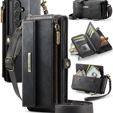 CaseMe C39 RFID Blocking Zipper Wallet Leather Phone Case with Crossbody Strap, For Samsung Galaxy S25 FE 5G, For Samsung Galaxy S25 Edge 5G, For Samsung Galaxy A56 5G, For Samsung Galaxy A16 4G