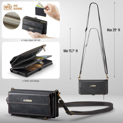 CaseMe C39 RFID Blocking Zipper Wallet Leather Phone Case with Crossbody Strap, For Samsung Galaxy S25 FE 5G, For Samsung Galaxy S25 Edge 5G, For Samsung Galaxy A56 5G, For Samsung Galaxy A16 4G