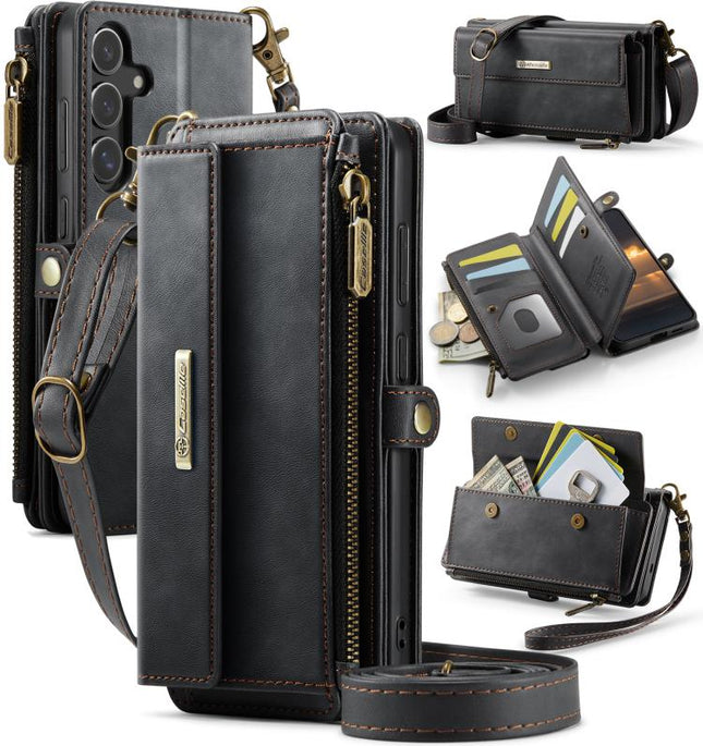 CaseMe C39 RFID Blocking Zipper Wallet Leather Phone Case with Crossbody Strap, For Samsung Galaxy S25 FE 5G, For Samsung Galaxy S25 Edge 5G, For Samsung Galaxy A56 5G, For Samsung Galaxy A16 4G