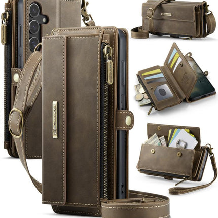 CaseMe C39 RFID Blocking Zipper Wallet Leather Phone Case with Crossbody Strap, For Samsung Galaxy S25 FE 5G, For Samsung Galaxy S25 Edge 5G, For Samsung Galaxy A56 5G, For Samsung Galaxy A16 4G