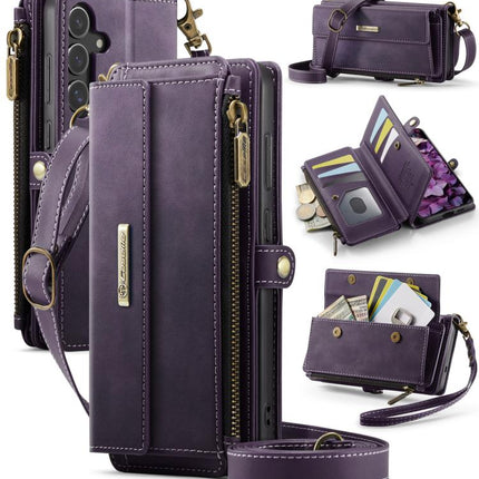 CaseMe C39 RFID Blocking Zipper Wallet Leather Phone Case with Crossbody Strap, For Samsung Galaxy S25 FE 5G, For Samsung Galaxy S25 Edge 5G, For Samsung Galaxy A56 5G, For Samsung Galaxy A16 4G