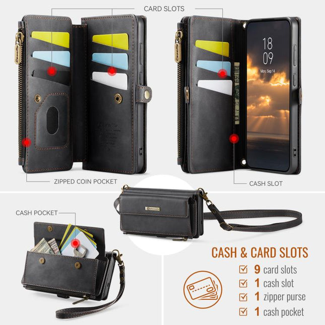 CaseMe C39 RFID Blocking Zipper Wallet Leather Phone Case with Crossbody Strap, For Samsung Galaxy S26+ 5G, For Samsung Galaxy S26 Ultra 5G, For Samsung Galaxy S26 5G, For Samsung Galaxy A57 5G