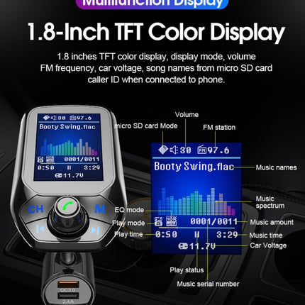 T43 Car Bluetooth Mp3 Multi-function Large Color Screen QC3.0 Bluetooth Car Charge Lossless Car Bluetooth Player, T43