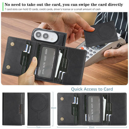 Kalebol Strong Magnetic MagSafe Tri-Fold Wallet Leather Phone Case, For iPhone Duo, For iPhone 18 Pro, For iPhone 18 Pro Max, For iPhone 17e / 16e