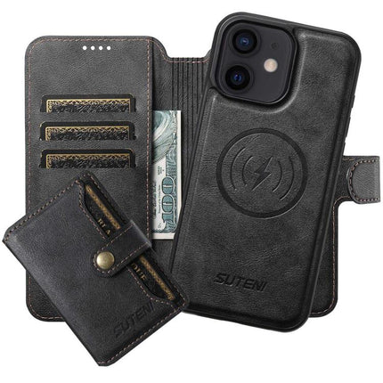 Suteni Q05S1 3-in-1 Detachable Wallet MagSafe Leather Phone Case, For iPhone 14, For iPhone 14 Pro, For iPhone 14 Pro Max, For iPhone 13 Pro Max, For iPhone 13 Pro, For iPhone 13, For iPhone 12, For iPhone 12 Pro Max