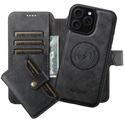 Suteni Q05S1 3-in-1 Detachable Wallet MagSafe Leather Phone Case, For iPhone 14, For iPhone 14 Pro, For iPhone 14 Pro Max, For iPhone 13 Pro Max, For iPhone 13 Pro, For iPhone 13, For iPhone 12, For iPhone 12 Pro Max