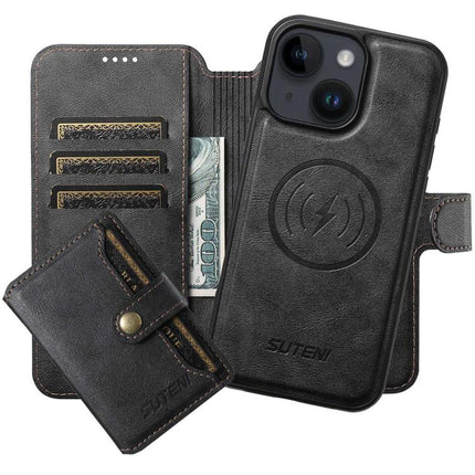 Suteni Q05S1 3-in-1 Detachable Wallet MagSafe Leather Phone Case, For iPhone 14, For iPhone 14 Pro, For iPhone 14 Pro Max, For iPhone 13 Pro Max, For iPhone 13 Pro, For iPhone 13, For iPhone 12, For iPhone 12 Pro Max