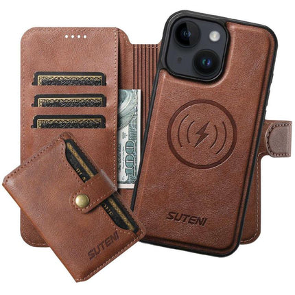 Suteni Q05S1 3-in-1 Detachable Wallet MagSafe Leather Phone Case, For iPhone 14, For iPhone 14 Pro, For iPhone 14 Pro Max, For iPhone 13 Pro Max, For iPhone 13 Pro, For iPhone 13, For iPhone 12, For iPhone 12 Pro Max