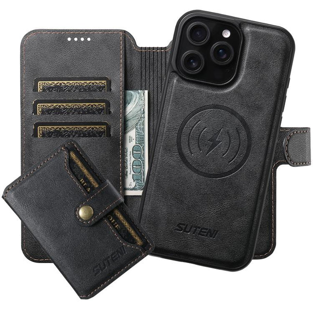 Suteni Q05S1 3-in-1 Detachable Wallet MagSafe Leather Phone Case, For iPhone 14, For iPhone 14 Pro, For iPhone 14 Pro Max, For iPhone 13 Pro Max, For iPhone 13 Pro, For iPhone 13, For iPhone 12, For iPhone 12 Pro Max