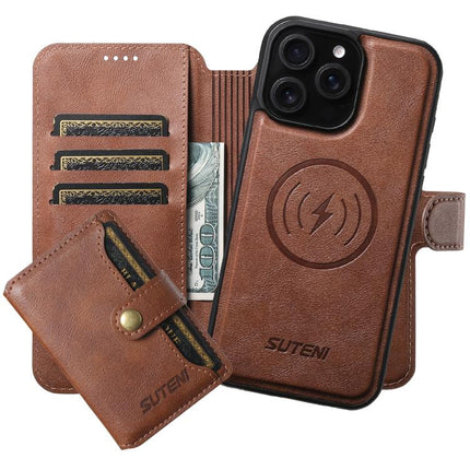 Suteni Q05S1 3-in-1 Detachable Wallet MagSafe Leather Phone Case, For iPhone 16 Pro, For iPhone 16 Plus, For iPhone 16, For iPhone 15 Pro Max, For iPhone 15 Pro, For iPhone 15 Plus, For iPhone 15, For iPhone 14 Plus