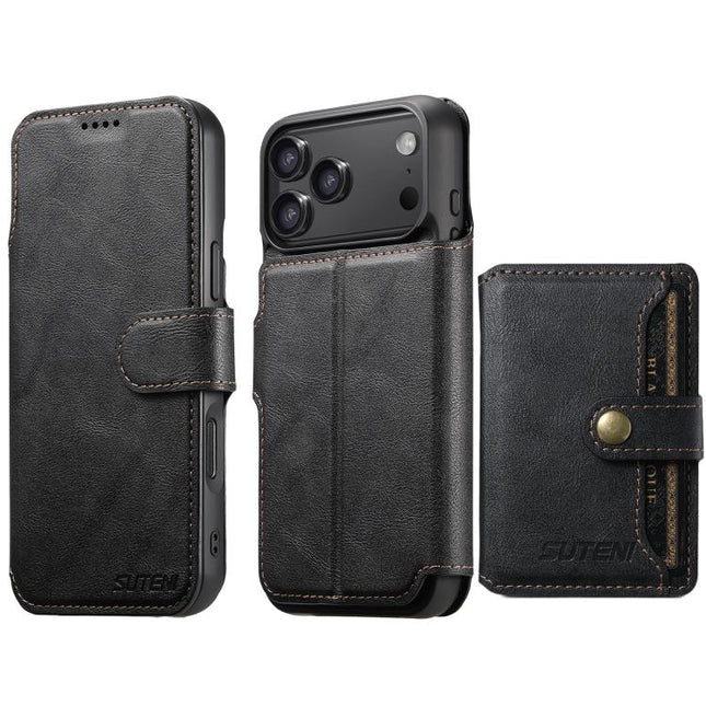 Suteni Q05S1 3-in-1 Detachable Wallet MagSafe Leather Phone Case, For iPhone 18, For iPhone 18 Pro, For iPhone 18 Pro Max, For iPhone 17 Pro Max, For iPhone 17 Pro, For iPhone 17, For iPhone Air, For iPhone 16 Pro Max