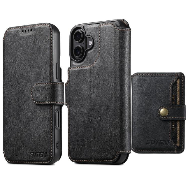 Suteni Q05S1 3-in-1 Detachable Wallet MagSafe Leather Phone Case, For iPhone 18, For iPhone 18 Pro, For iPhone 18 Pro Max, For iPhone 17 Pro Max, For iPhone 17 Pro, For iPhone 17, For iPhone Air, For iPhone 16 Pro Max