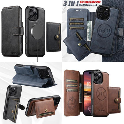 Suteni Q05S1 3-in-1 Detachable Wallet MagSafe Leather Phone Case, For iPhone 14, For iPhone 14 Pro, For iPhone 14 Pro Max, For iPhone 13 Pro Max, For iPhone 13 Pro, For iPhone 13, For iPhone 12, For iPhone 12 Pro Max
