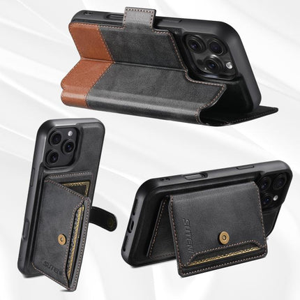 Suteni Q06S1 3-in-1 Splicing Detachable Wallet MagSafe Leather Phone Case, For iPhone 16 Pro, For iPhone 16 Plus, For iPhone 16, For iPhone 15 Pro Max, For iPhone 15 Pro, For iPhone 15 Plus, For iPhone 15, For iPhone 14 Plus