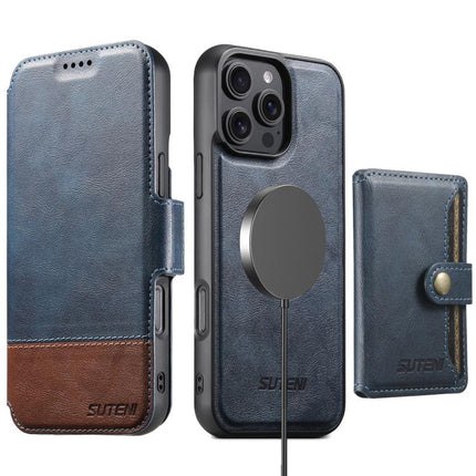 Suteni Q06S1 3-in-1 Splicing Detachable Wallet MagSafe Leather Phone Case, For iPhone 16 Pro, For iPhone 16 Plus, For iPhone 16, For iPhone 15 Pro Max, For iPhone 15 Pro, For iPhone 15 Plus, For iPhone 15, For iPhone 14 Plus