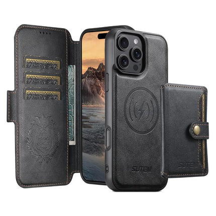 Suteni Q06S1 3-in-1 Splicing Detachable Wallet MagSafe Leather Phone Case, For iPhone 14, For iPhone 14 Pro, For iPhone 14 Pro Max, For iPhone 13 Pro Max, For iPhone 13 Pro, For iPhone 13, For iPhone 12, For iPhone 12 Pro Max