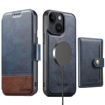 Suteni Q06S1 3-in-1 Splicing Detachable Wallet MagSafe Leather Phone Case, For iPhone 14, For iPhone 14 Pro, For iPhone 14 Pro Max, For iPhone 13 Pro Max, For iPhone 13 Pro, For iPhone 13, For iPhone 12, For iPhone 12 Pro Max