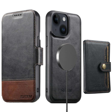 Suteni Q06S1 3-in-1 Splicing Detachable Wallet MagSafe Leather Phone Case, For iPhone 14, For iPhone 14 Pro, For iPhone 14 Pro Max, For iPhone 13 Pro Max, For iPhone 13 Pro, For iPhone 13, For iPhone 12, For iPhone 12 Pro Max