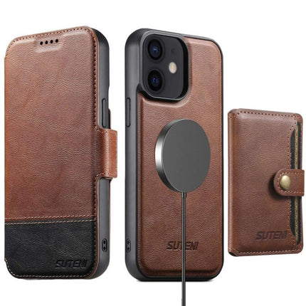 Suteni Q06S1 3-in-1 Splicing Detachable Wallet MagSafe Leather Phone Case, For iPhone 14, For iPhone 14 Pro, For iPhone 14 Pro Max, For iPhone 13 Pro Max, For iPhone 13 Pro, For iPhone 13, For iPhone 12, For iPhone 12 Pro Max