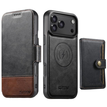 Suteni Q06S1 3-in-1 Splicing Detachable Wallet MagSafe Leather Phone Case, For iPhone 18, For iPhone 18 Pro, For iPhone 18 Pro Max, For iPhone 17 Pro Max, For iPhone 17 Pro, For iPhone 17, For iPhone Air, For iPhone 16 Pro Max