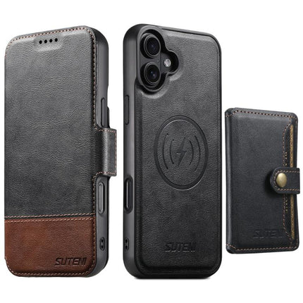Suteni Q06S1 3-in-1 Splicing Detachable Wallet MagSafe Leather Phone Case, For iPhone 18, For iPhone 18 Pro, For iPhone 18 Pro Max, For iPhone 17 Pro Max, For iPhone 17 Pro, For iPhone 17, For iPhone Air, For iPhone 16 Pro Max