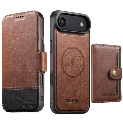 Suteni Q06S1 3-in-1 Splicing Detachable Wallet MagSafe Leather Phone Case, For iPhone 18, For iPhone 18 Pro, For iPhone 18 Pro Max, For iPhone 17 Pro Max, For iPhone 17 Pro, For iPhone 17, For iPhone Air, For iPhone 16 Pro Max