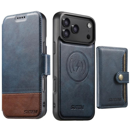 Suteni Q06S1 3-in-1 Splicing Detachable Wallet MagSafe Leather Phone Case, For iPhone 18, For iPhone 18 Pro, For iPhone 18 Pro Max, For iPhone 17 Pro Max, For iPhone 17 Pro, For iPhone 17, For iPhone Air, For iPhone 16 Pro Max