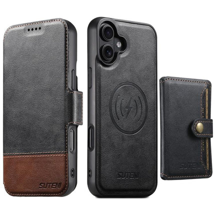 Suteni Q06S1 3-in-1 Splicing Detachable Wallet MagSafe Leather Phone Case, For iPhone 18, For iPhone 18 Pro, For iPhone 18 Pro Max, For iPhone 17 Pro Max, For iPhone 17 Pro, For iPhone 17, For iPhone Air, For iPhone 16 Pro Max