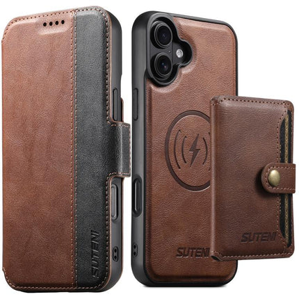 Suteni Q07S1 3-in-1 Detachable Wallet MagSafe Splicing Leather Phone Case, For iPhone 16 Pro, For iPhone 16 Plus, For iPhone 16, For iPhone 15 Pro Max, For iPhone 15 Pro, For iPhone 15 Plus, For iPhone 15, For iPhone 14 Plus