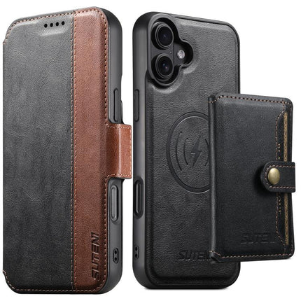 Suteni Q07S1 3-in-1 Detachable Wallet MagSafe Splicing Leather Phone Case, For iPhone 16 Pro, For iPhone 16 Plus, For iPhone 16, For iPhone 15 Pro Max, For iPhone 15 Pro, For iPhone 15 Plus, For iPhone 15, For iPhone 14 Plus