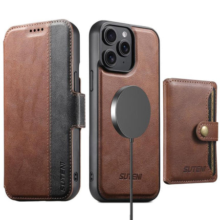 Suteni Q07S1 3-in-1 Detachable Wallet MagSafe Splicing Leather Phone Case, For iPhone 14, For iPhone 14 Pro, For iPhone 14 Pro Max, For iPhone 13 Pro Max, For iPhone 13 Pro, For iPhone 13, For iPhone 12, For iPhone 12 Pro Max