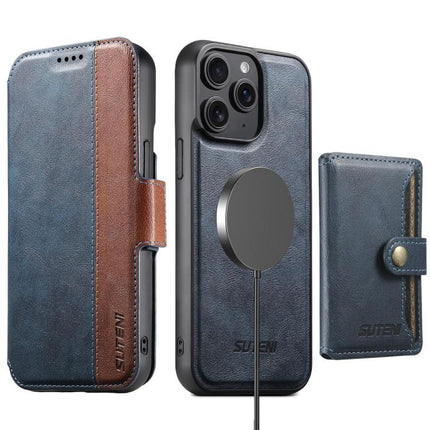 Suteni Q07S1 3-in-1 Detachable Wallet MagSafe Splicing Leather Phone Case, For iPhone 14, For iPhone 14 Pro, For iPhone 14 Pro Max, For iPhone 13 Pro Max, For iPhone 13 Pro, For iPhone 13, For iPhone 12, For iPhone 12 Pro Max