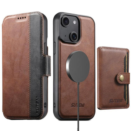 Suteni Q07S1 3-in-1 Detachable Wallet MagSafe Splicing Leather Phone Case, For iPhone 14, For iPhone 14 Pro, For iPhone 14 Pro Max, For iPhone 13 Pro Max, For iPhone 13 Pro, For iPhone 13, For iPhone 12, For iPhone 12 Pro Max