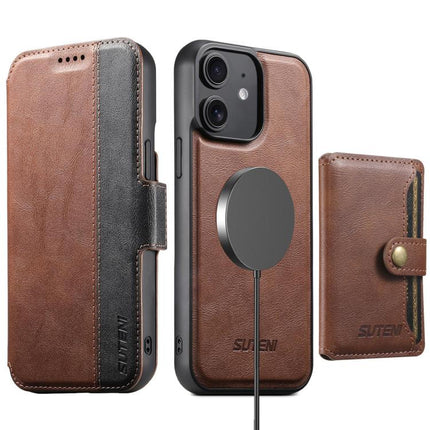 Suteni Q07S1 3-in-1 Detachable Wallet MagSafe Splicing Leather Phone Case, For iPhone 14, For iPhone 14 Pro, For iPhone 14 Pro Max, For iPhone 13 Pro Max, For iPhone 13 Pro, For iPhone 13, For iPhone 12, For iPhone 12 Pro Max