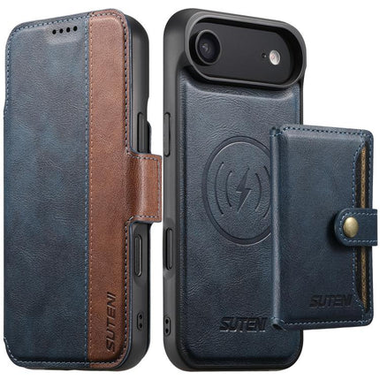 Suteni Q07S1 3-in-1 Detachable Wallet MagSafe Splicing Leather Phone Case, For iPhone 17 Pro Max, For iPhone 17 Pro, For iPhone 17, For iPhone Air, For iPhone 16 Pro Max, For iPhone 16 Pro, For iPhone 16 Plus, For iPhone 16