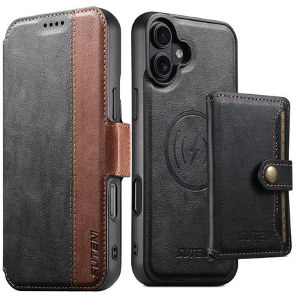 Suteni Q07S1 3-in-1 Detachable Wallet MagSafe Splicing Leather Phone Case, For iPhone 18, For iPhone 18 Pro, For iPhone 18 Pro Max, For iPhone 17 Pro Max, For iPhone 17 Pro, For iPhone 17, For iPhone Air, For iPhone 16 Pro Max