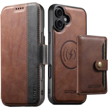 Suteni Q07S1 3-in-1 Detachable Wallet MagSafe Splicing Leather Phone Case, For iPhone 18, For iPhone 18 Pro, For iPhone 18 Pro Max, For iPhone 17 Pro Max, For iPhone 17 Pro, For iPhone 17, For iPhone Air, For iPhone 16 Pro Max