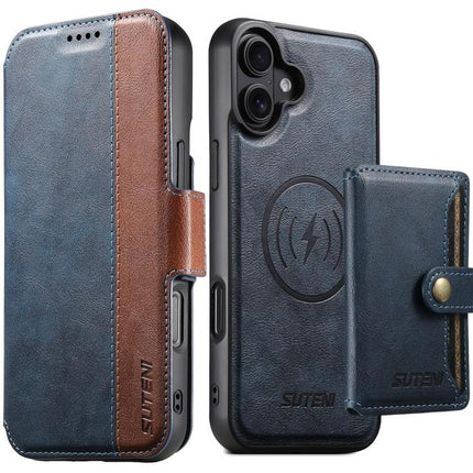 Suteni Q07S1 3-in-1 Detachable Wallet MagSafe Splicing Leather Phone Case, For iPhone 18, For iPhone 18 Pro, For iPhone 18 Pro Max, For iPhone 17 Pro Max, For iPhone 17 Pro, For iPhone 17, For iPhone Air, For iPhone 16 Pro Max