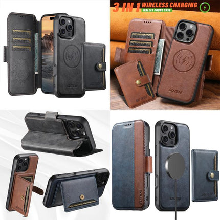 Suteni Q07S1 3-in-1 Detachable Wallet MagSafe Splicing Leather Phone Case, For iPhone 16 Pro, For iPhone 16 Plus, For iPhone 16, For iPhone 15 Pro Max, For iPhone 15 Pro, For iPhone 15 Plus, For iPhone 15, For iPhone 14 Plus