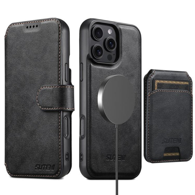 Suteni Q05S2 3-in-1 Detachable Vertical Flip Wallet MagSafe Leather Phone Case, For iPhone 16 Pro, For iPhone 16 Plus, For iPhone 16, For iPhone 15 Pro Max, For iPhone 15 Pro, For iPhone 15 Plus, For iPhone 15, For iPhone 14 Plus