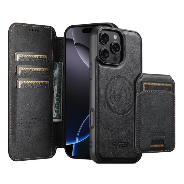 Suteni Q05S2 3-in-1 Detachable Vertical Flip Wallet MagSafe Leather Phone Case, For iPhone 16 Pro, For iPhone 16 Plus, For iPhone 16, For iPhone 15 Pro Max, For iPhone 15 Pro, For iPhone 15 Plus, For iPhone 15, For iPhone 14 Plus