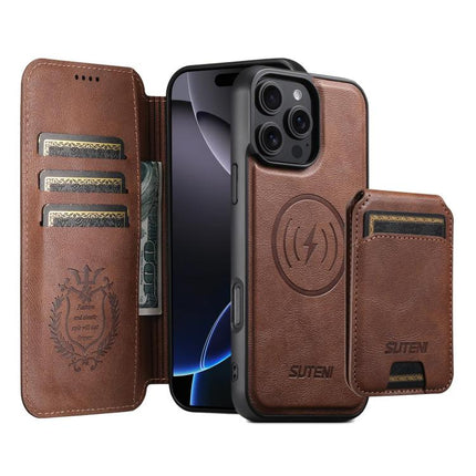Suteni Q05S2 3-in-1 Detachable Vertical Flip Wallet MagSafe Leather Phone Case, For iPhone 17 Pro Max, For iPhone 17 Pro, For iPhone 17, For iPhone Air, For iPhone 16 Pro Max, For iPhone 16 Pro, For iPhone 16 Plus, For iPhone 16